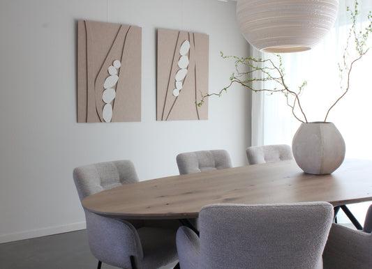 Duurzaam kunstwerk gemaakt van pet vilt ook wel gebruikt als akoestische wanddecoratie website www.studiogein.nl