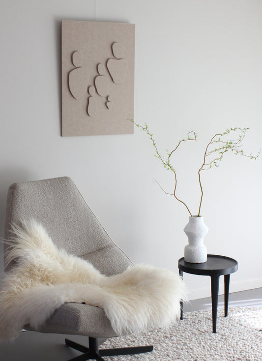 Duurzaam kunstwerk gemaakt van pet vilt ook wel gebruikt als akoestische wanddecoratie website www.studiogein.nl