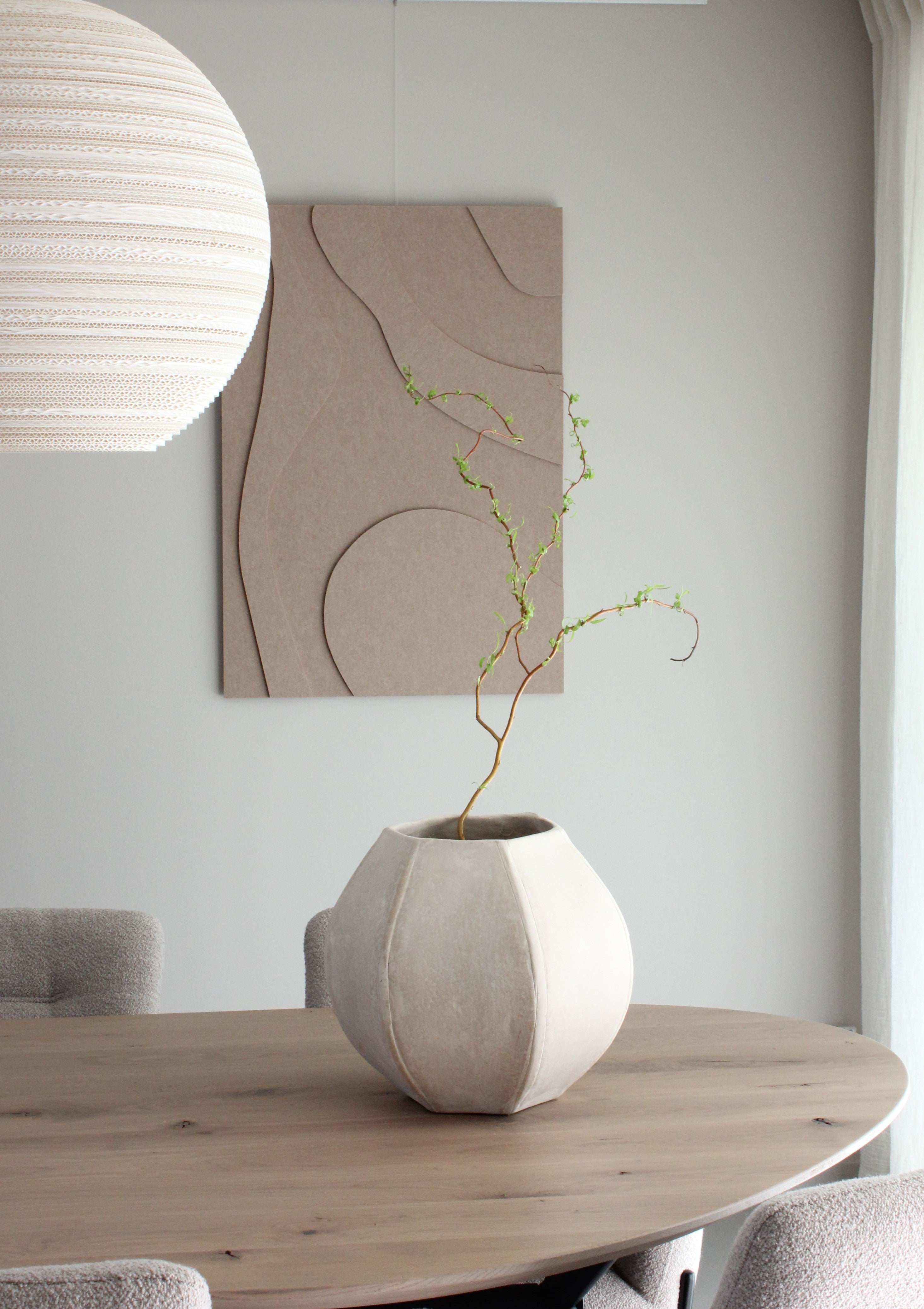 Duurzaam kunstwerk gemaakt van pet vilt ook wel gebruikt als akoestische wanddecoratie website www.studiogein.nl